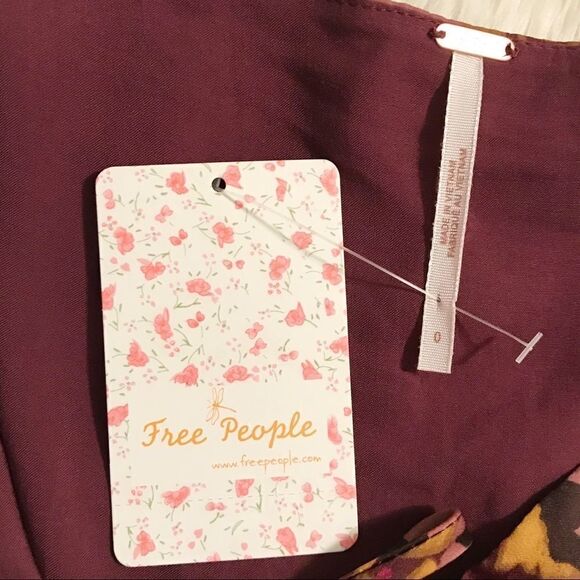 FREE PEOPLE Morning‎ Light Mini Dress Long Sleeve Floral Satin Purple Size 0 New - Picture 7 of 16